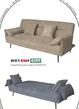 Meubles Crack ROEN Canapé-lit tissu gris ou beige offre