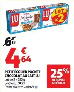 Auchan Supermarché Lu - petit ecolier pocket chocolat au lait offre