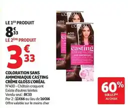 Auchan Supermarché L'oréal - coloration sans ammoniaque casting crème gloss offre