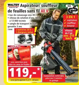 Norma WALTER Aspirateur/ souffleur de feuilles sans fil 40 V offre