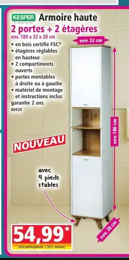 Norma KESPER Armoire haute 2 portes + 2 étagères offre
