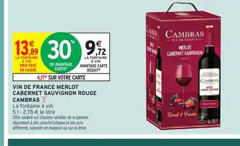 Intermarché CAMBRAS Vin de france merlot cabernet sauvignon rouge offre