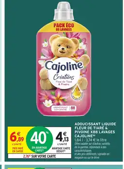 Intermarché CAJOLINE Adoucissant concentré fleur de tiaré & pivoine x88 lavages offre