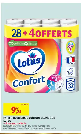 Intermarché LOTUS Papier hygiénique confort blanc x28 offre