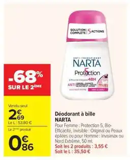 Carrefour Déodorant à bille NARTA offre