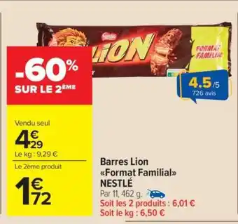 Carrefour Market Barres LION Format Familial offre