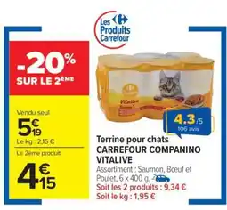 Carrefour Market Terrine pour chats CARREFOUR COMPANINO VITALIVE offre