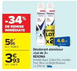 Carrefour Market Déodorant atomiseur Lot de 2 REXONA offre