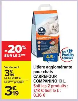 Carrefour Litière agglomérante pour chats CARREFOUR COMPANINO 10 L offre