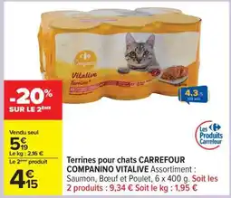 Carrefour Terrines pour chats CARREFOUR COMPANINO VITALIVE offre
