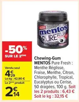 Carrefour Chewing-Gum MENTOS Pure Fresh offre