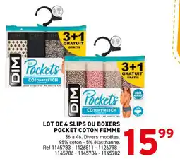 Trafic Lot de 4 slips ou boxers pocket coton femme offre