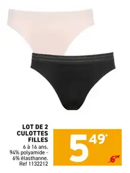 Trafic Lot de 2 culottes filles offre