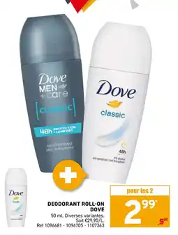 Trafic Deodorant roll-on dove offre