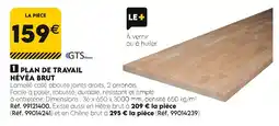 Tout faire matériaux GTS Wood Plan de travail Hévéa brut offre