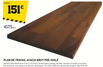 Tout faire matériaux GTS Wood Plan de travail Acacia brut pré-huilé offre
