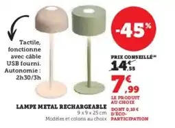 Hyper U Lampe metal rechargeable offre
