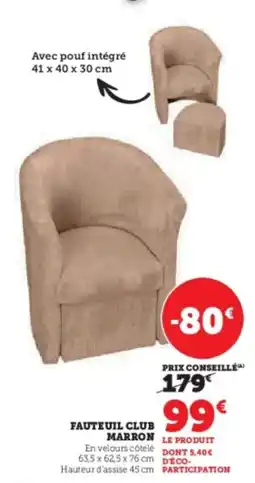 Hyper U Fauteuil club marron offre