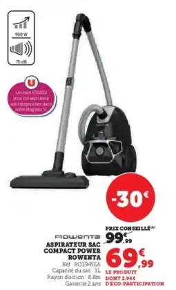 Hyper U ROWENTA Aspirateur sac compact power offre