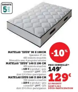 Hyper U Matelas "zeus" 90 x 190cm offre