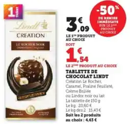 Super U Tablette de chocolat lindt offre