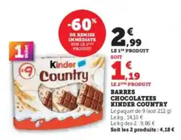 Super U Barres chocolatees kinder country offre