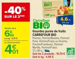 Carrefour Market CARREFOUR BIO Gourdes purée de fruits offre