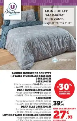 Super U Parure housse de couette + 2 taies d'oreiller 63x63cm offre
