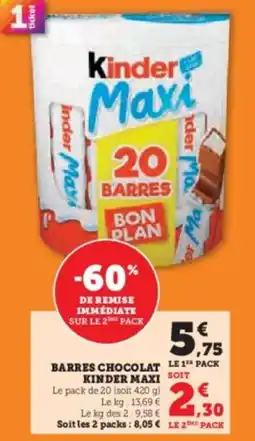 Hyper U Barres chocolat kinder maxi offre