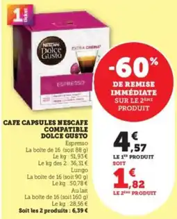 Hyper U Cafe capsules nescafe compatible dolce gusto espresso offre
