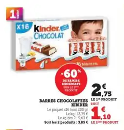 Hyper U Barres chocolatees kinder offre