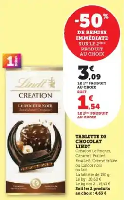 Hyper U Tablette de chocolat lindt offre