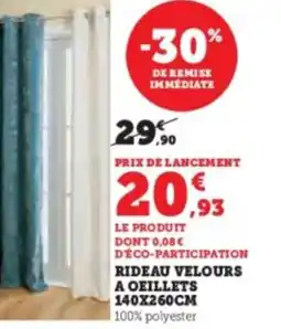 Hyper U Rideau velours a oeillets 140x260cm offre