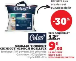 Hyper U Oreiller "0 produit chimique 60x60cm moelleux offre