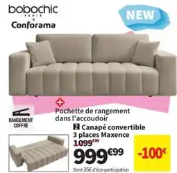 Conforama Canapé convertible 3 places Maxence offre