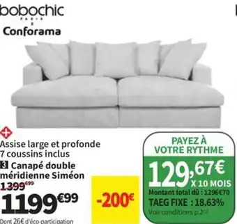 Conforama Canapé double méridienne Siméon offre