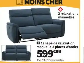 Conforama Canapé de relaxation manuelle 3 places Wonder offre