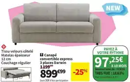 Conforama Canapé convertible express 3 places Darwin offre
