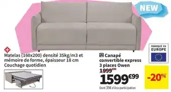 Conforama Canapé convertible express 3 places Owen offre