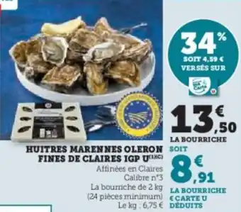 Hyper U Huitres marennes oleron fines de claires igp offre
