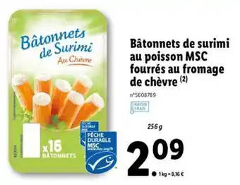 Lidl Bâtonnets de surimi au poisson MSC fourrés au fromage de chèvre offre