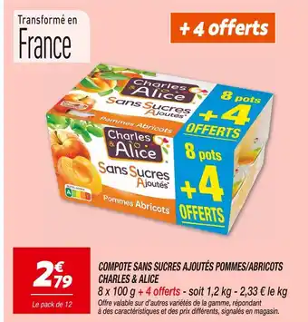 Netto Charles & Alice COMPOTE SANS SUCRES AJOUTÉS POMMES/ABRICOTS offre