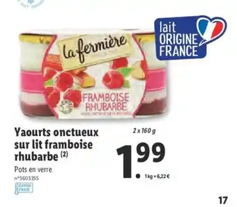 Lidl Yaourts onctueux sur lit framboise rhubarbe offre