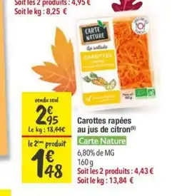 Les Comptoirs de la Bio CARTE NATURE Carottes rapées au jus de citron offre