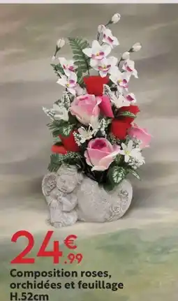 Maxi Bazar Composition roses, orchidées et feuillage offre