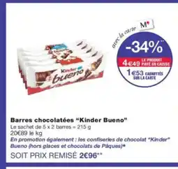 Monoprix KINDER BUENO Barres chocolatées offre