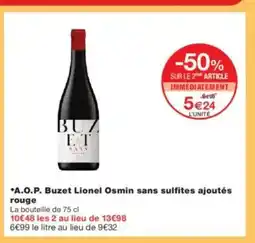 Monoprix A.O.P. Buzet Lionel Osmin sans sulfites ajoutés rouge offre