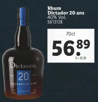 Lidl Rhum dictador 20 ans offre
