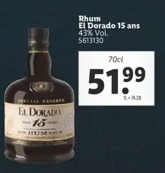 Lidl Rhum el dorado 15 ans offre