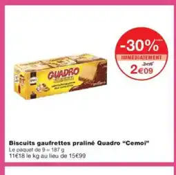 Monoprix CEMOI Biscuits gaufrettes praliné Quadro offre